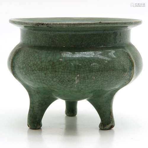 A Celadon Tripod Censer 17 cm. Tall, fritting one ...