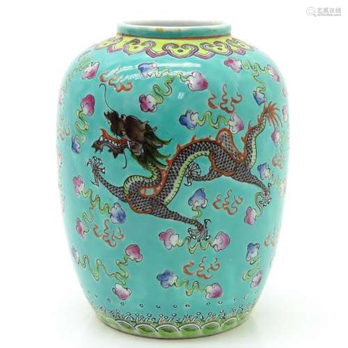 A Famille Rose Vase Light green ground with Famill...