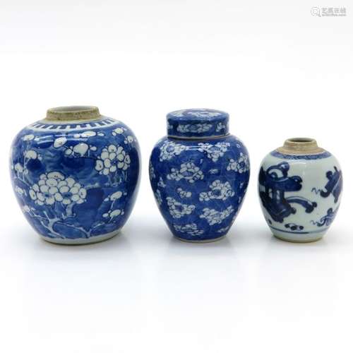 Lot of 3 Blue and White Ginger Jars Tallest is 13 ...