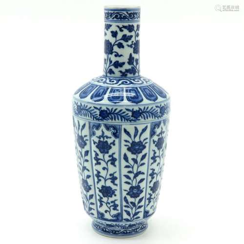 A Blue and White Vase Floral decor, marked on bott...