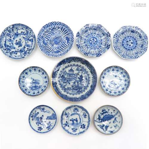 Diverse Lot of 10 Blue and White Plates In diverse...