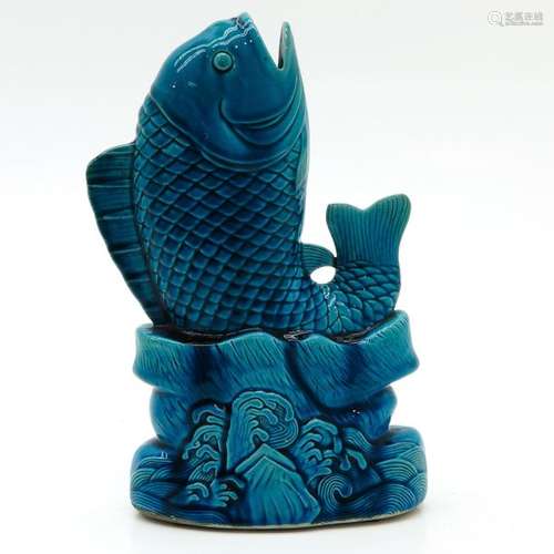 A Monochrome Blue Glaze Fish Sculpture Depicting j...