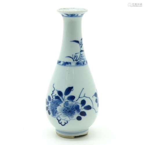 A Blue and White Vase Floral decor, 14 cm. Tall, c...