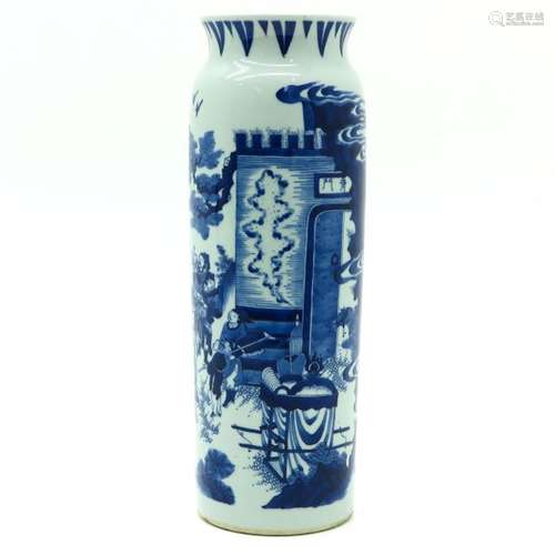 A Blue and White Rouleau Vase Depicting Chinese pe...