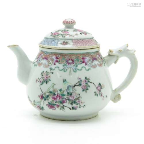 A Famille Rose Teapot Depicting birds and flowers,...