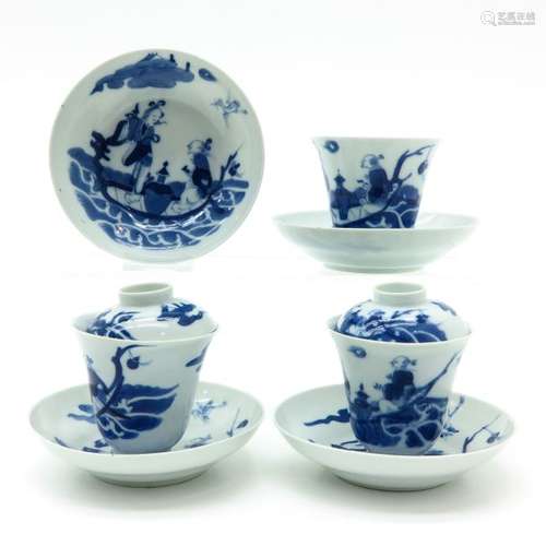 A Lot of Blue and White Covered Cups and Saucers I...