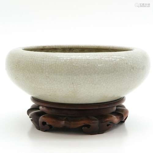 A Celadon Censer on Carved Wood Base Crackleware d...