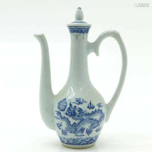 A Blue and White Teapot Depicting dragons, marked ...