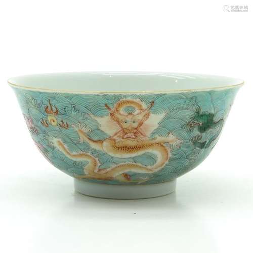 A Famille Rose Dragon Bowl Light blue ground with ...