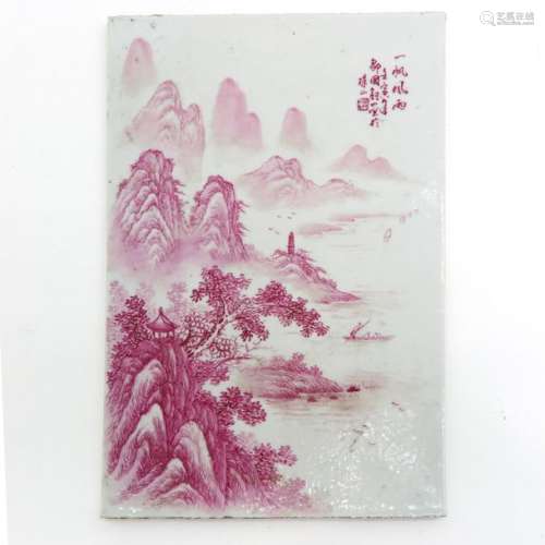 A Pink Tile Landscape decor with signed Chinese te...