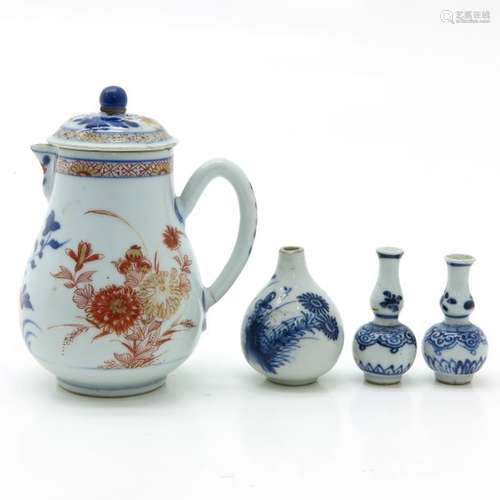 An Imari Teapot and 3 Miniature Vases Teapot is 15...