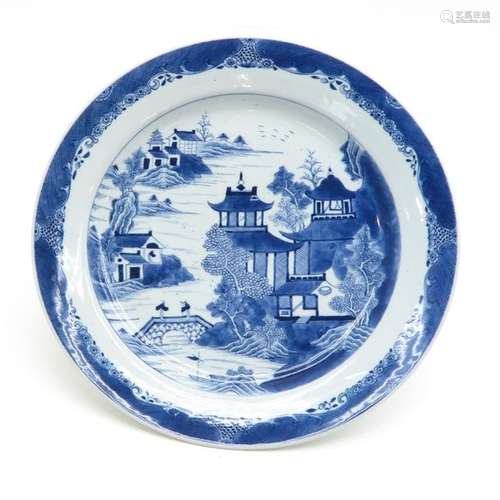 A Blue and White Charger Depicting landscape with ...