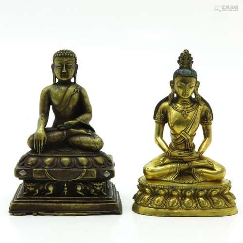 A Lot of 2 Bronze Buddhas Tallest is 17 cm.		A Lo...