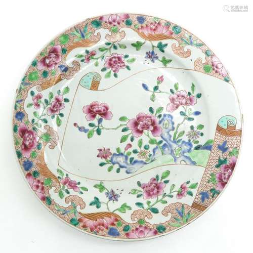 A Famille Rose Scroll Decor Charger Depicting flow...