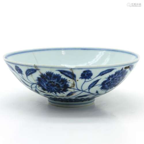 A blue and White Bowl Depicting flowers, marked on...