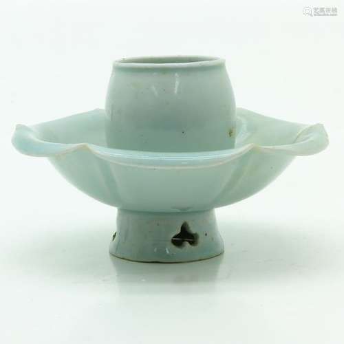 A Celadon Censer In lotus form, 8 cm. Tall, hairli...