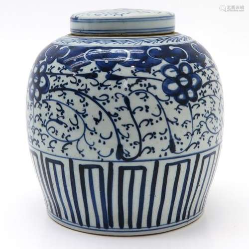 A Blue and White Ginger Jar with Cover Depicting f...