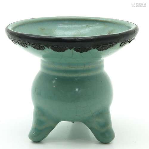 A Celadon Tripod Censer Metal trimming, 10 cm. Tal...