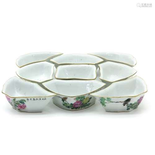 A 9 Piece Polychrome Decor Sweet Meat Server Flora...