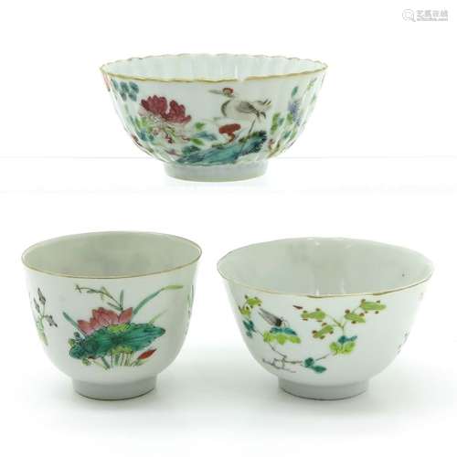 Lot of 3 Polychrome Decor Cups Including floral de...