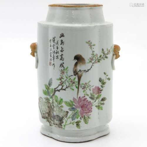 A Polychrome Decor Vase Depicting flowers and bird...