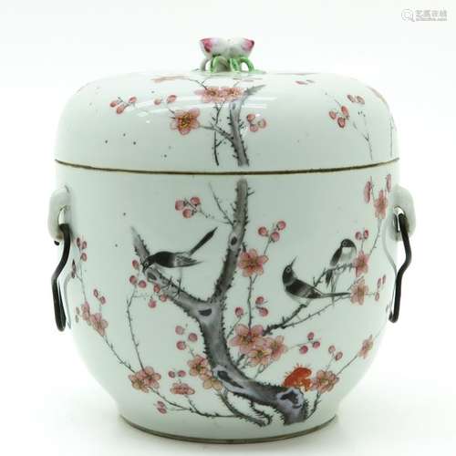 A Polychrome Covered Jar Depicting birds and flowe...