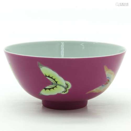 A Butterfly Decor Bowl Pink ground with Famille Ro...