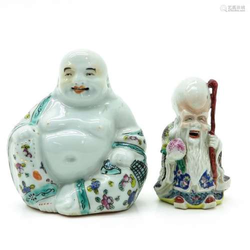 A Lot of 2 Porcelain Buddha Sculptures Tallest is ...