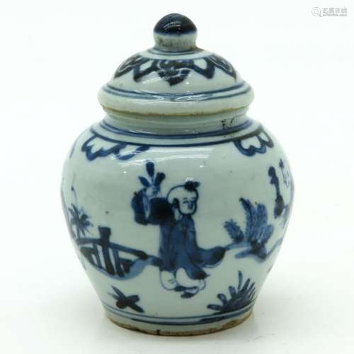 A Blue and White Decorated Tea Box Depicting boys ...