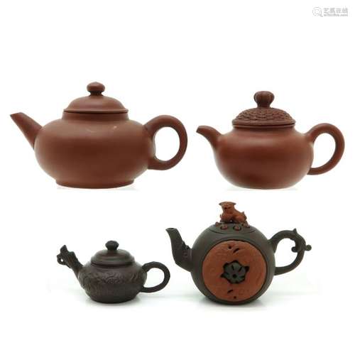 A Lot of 4 Yixing Teapots Largest is 10 cm. Tall, ...