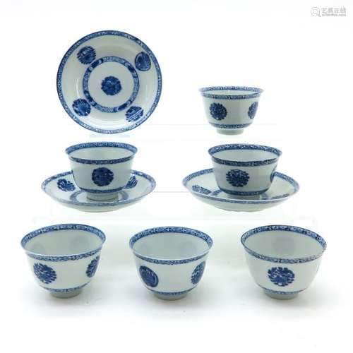 A Lot of 9 Blue and White Cups and Saucers Floral ...