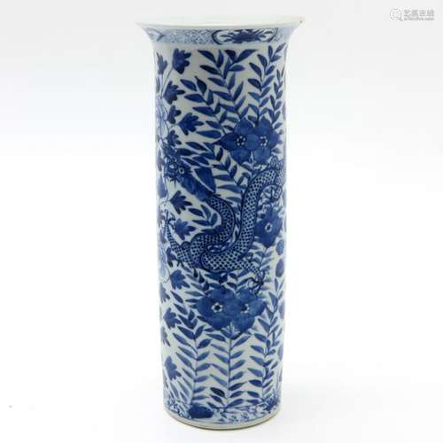 A Blue and White Vase Depicting dragons and flower...