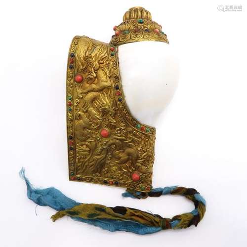 A Bronze Gilt Sea Shell Set with stones, 30 cm. Lo...