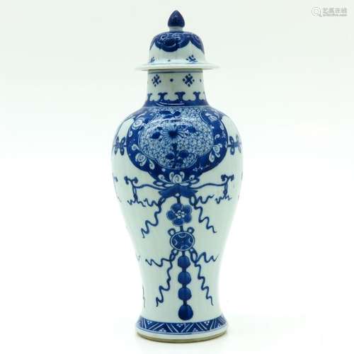 A Blue and White Vase with Cover Floral decor, 31 ...