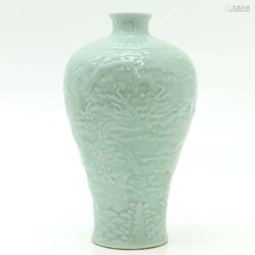 A Celadon Meiping Vase Raised dragon and cloud dec...