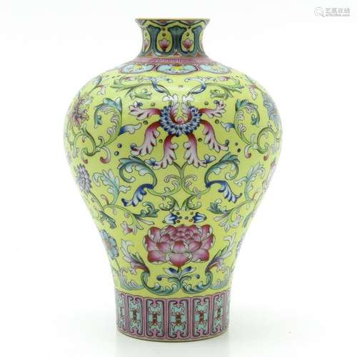 A Famille Rose Meiping Vase Yellow sgraffito groun...