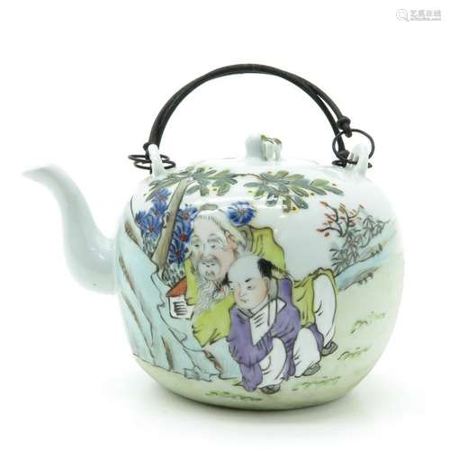 A Polychrome Decor Teapot Depicting Chinese man an...