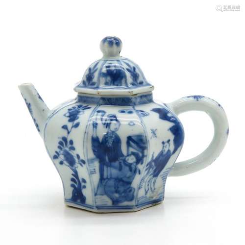 A Blue and White Teapot 8 sides, depicting differe...