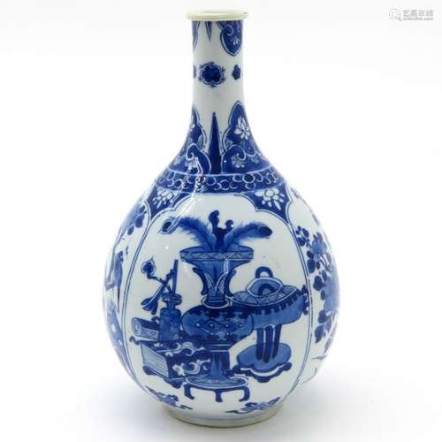 A Blue and White Vase Depicting alternating scenes...