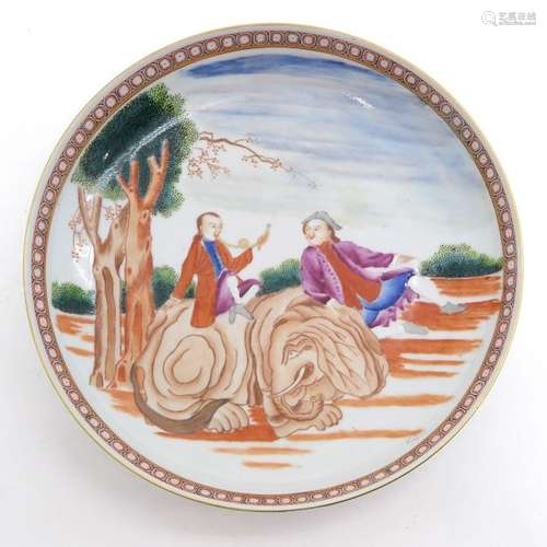 A Polychrome Decor Plate Depicting European men si...