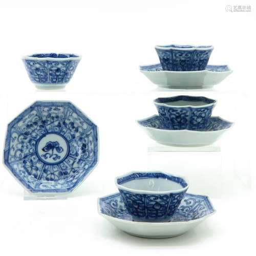 A Lot of 4 Blue and White Cups and Saucers Floral ...