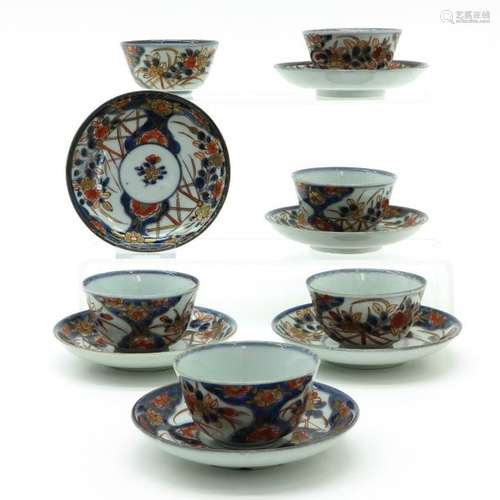 A Series of 6 Imari Decor Cups and Sacuers Saucers...