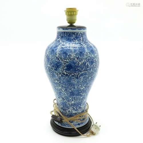 A Blue and White Lamp Full floral decor, converted...