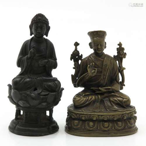 A Lot of 2 Bronze Buddhas Tallest is 16 cm.		A Lo...