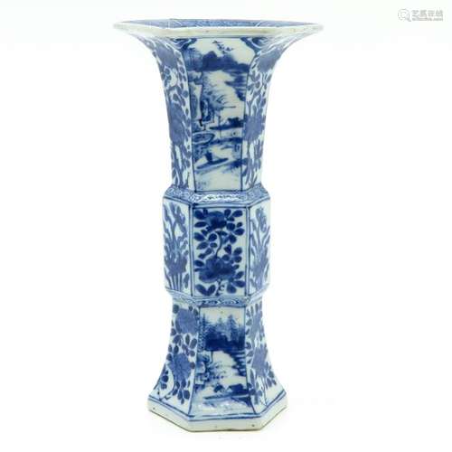 A Blue and White Altar Vase Floral decor, 22 cm. T...