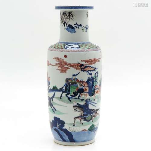 A Wucai Decor Rouleau Vase Depicting warriors on h...