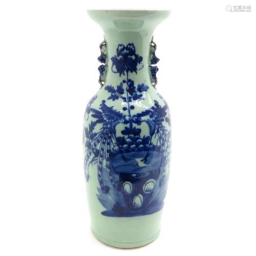 A Celadon Vase Celadon ground with blue decor of f...