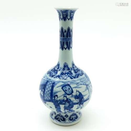 A Blue and White Long Neck Vase Depicting scene wi...