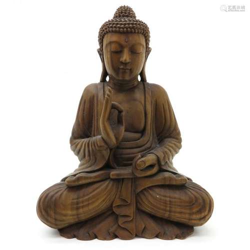 A Carved Wood Buddha Depicting seated Buddha, 49 c...