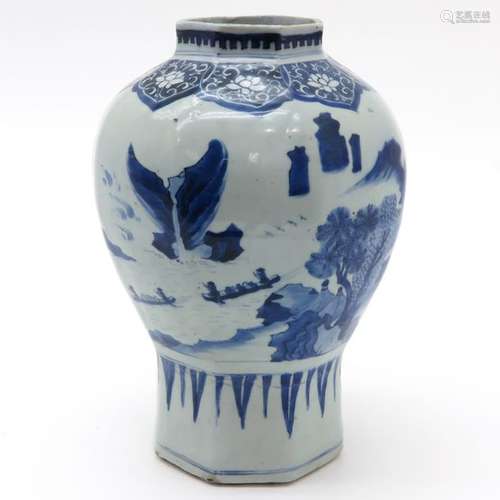 A Blue and White Vase 8 sides, full landscape deco...